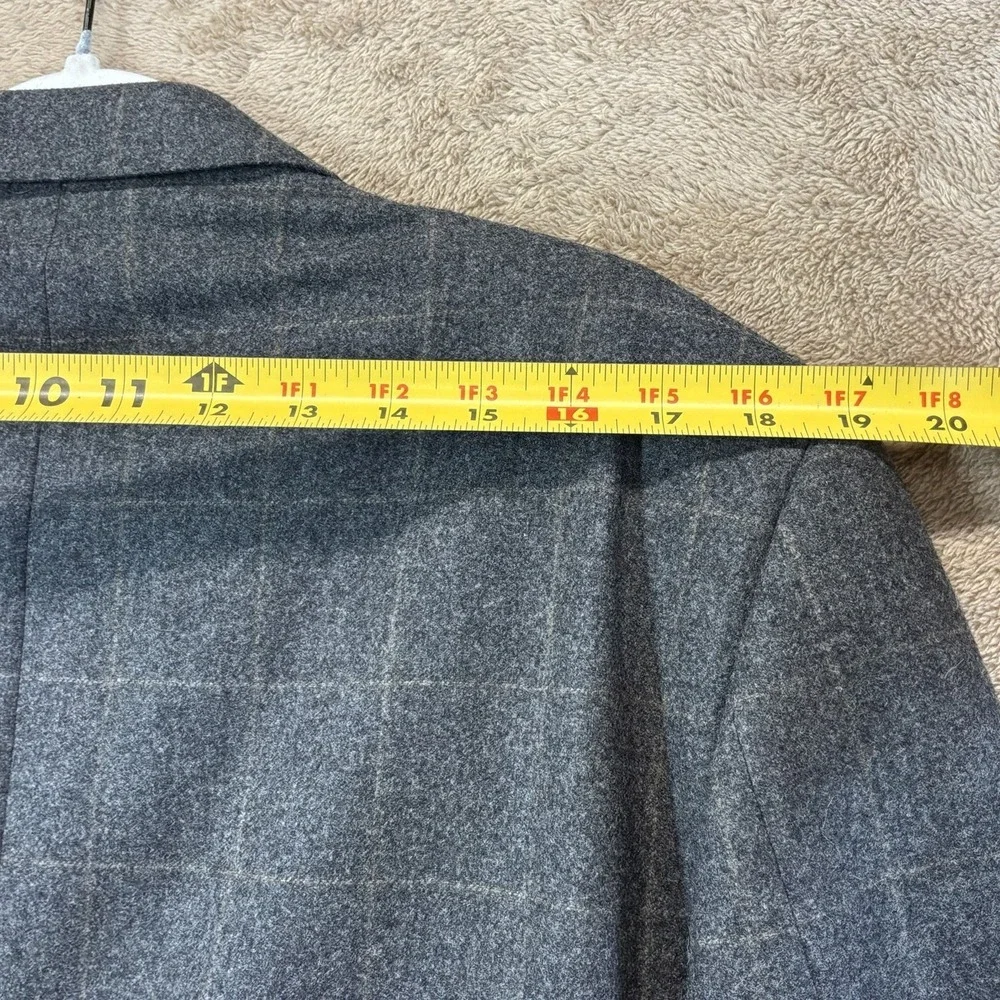 Lands End‎ 100% Wool Blazer Mens 39R Sport Coat Gray Windowpane Academia